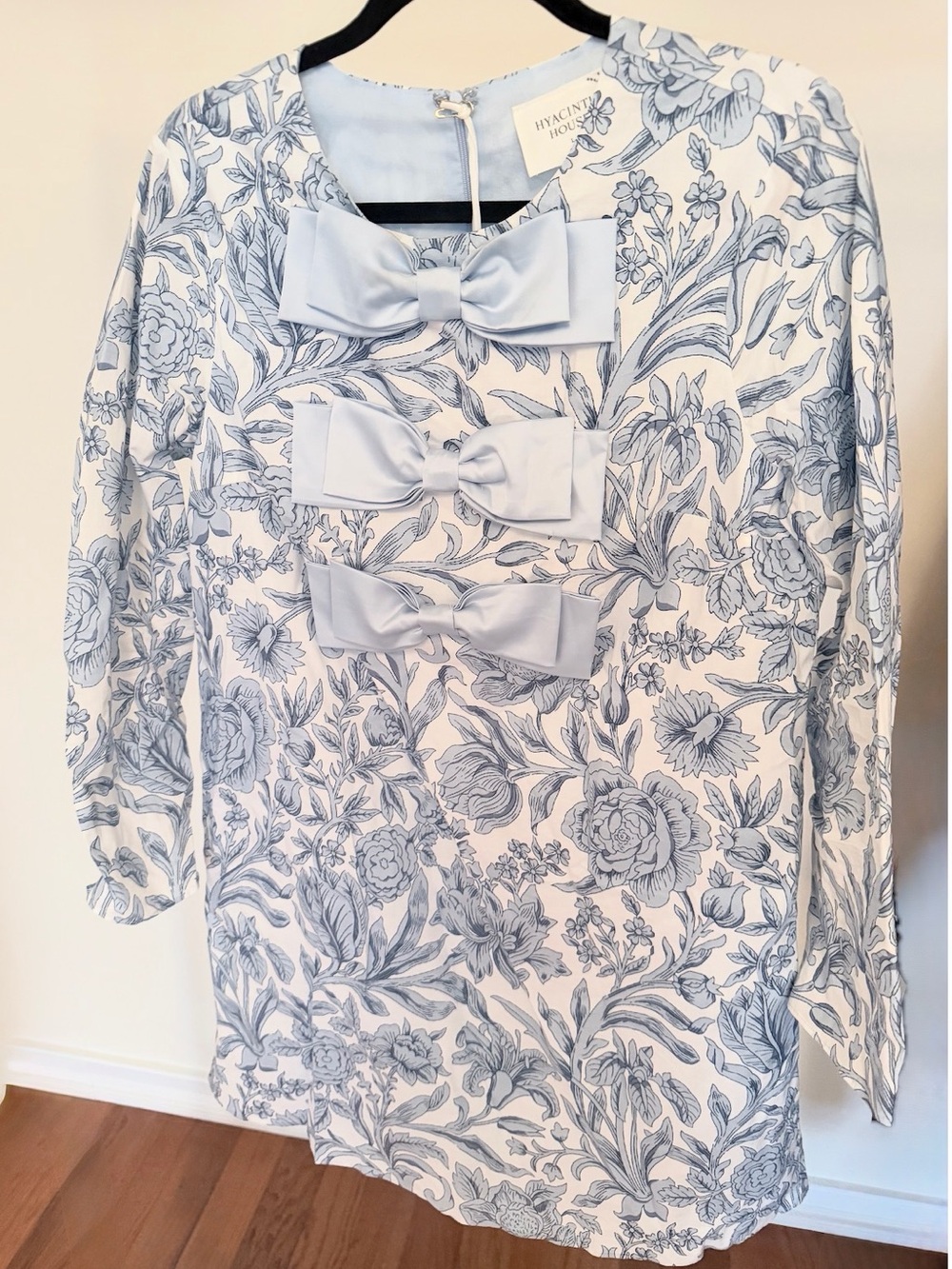 Tuckernuck Light Blue Floral Mini Dress with Decorative Bows